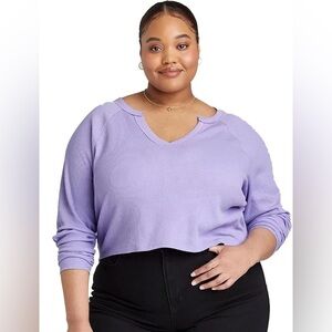 Wild Fable Lilac Purple Cropped Waffle Long‎ Sleeve Large